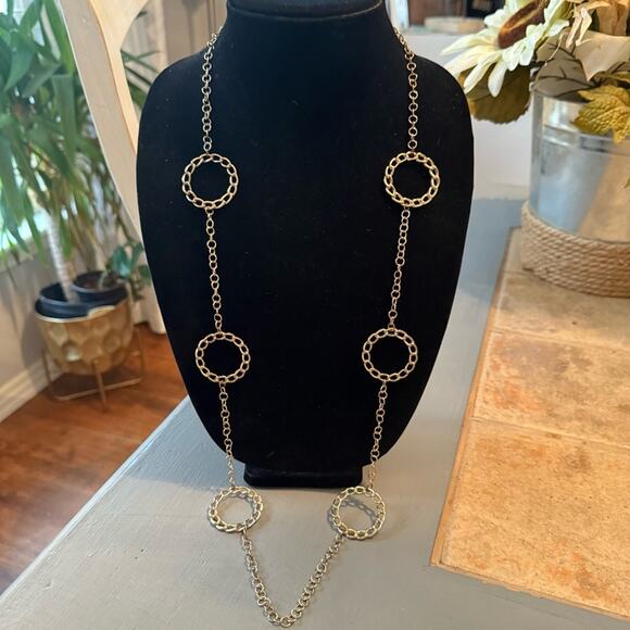 New York Gold & CoTone Long Circles Necklace - Picture 2 of 7